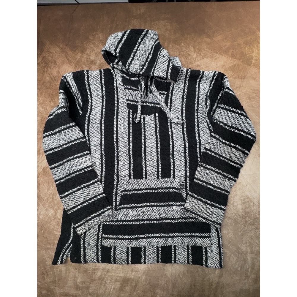Baja Billys Mexican Pancho  Hoodie Drug Rug Black/gray size Large